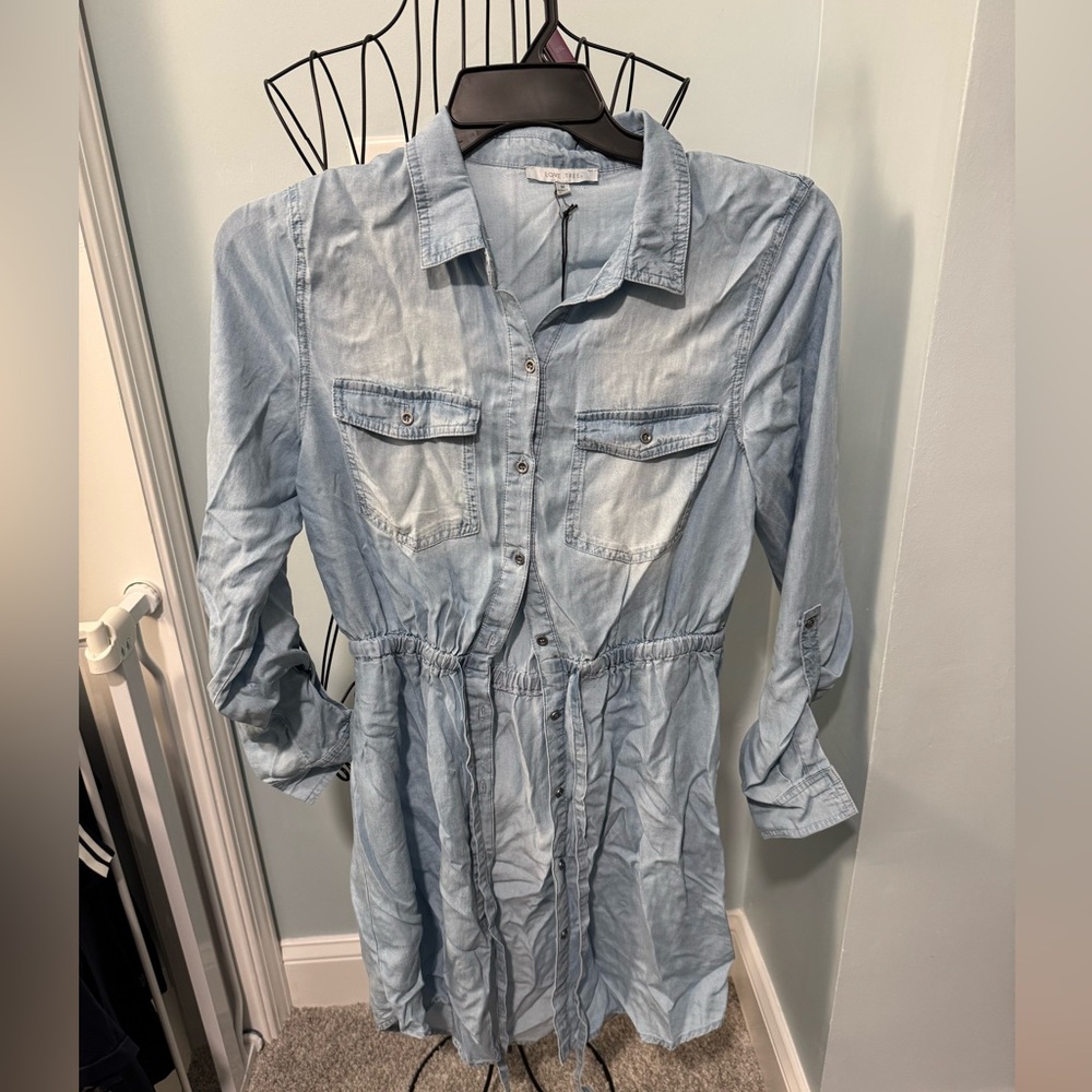 New Love Tree Tencel Light Chambray Denim Style Tunic Short Dress Medium M